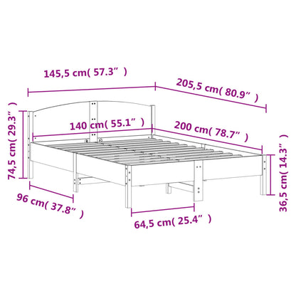 Sängram utan madrass vit 140x200 cm massiv furu