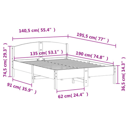 Sängram utan madrass vaxbrun 135x190 cm massiv furu