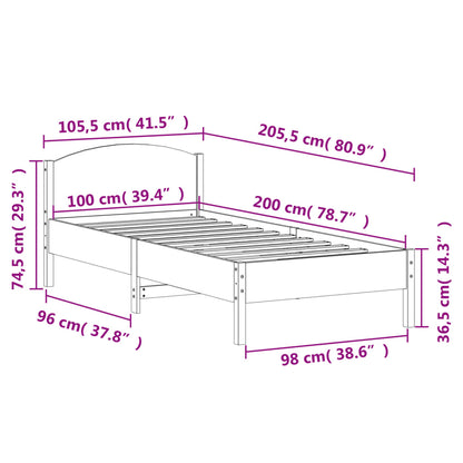 Sängram utan madrass 100x200 cm massiv furu