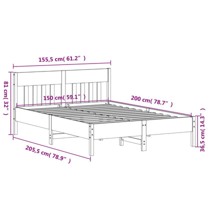 Sängram utan madrass vaxbrun 150x200 cm massiv furu