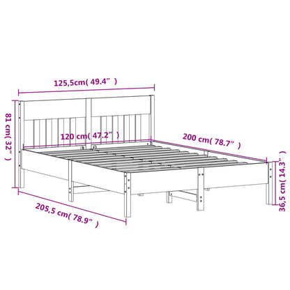 Sängram utan madrass vaxbrun 120x200 cm massiv furu