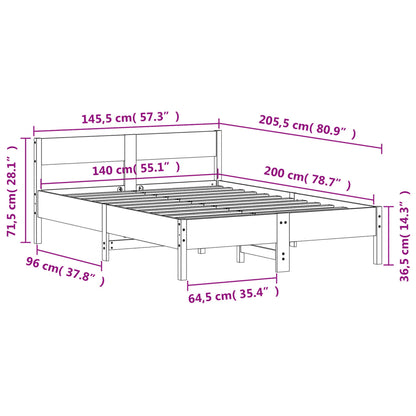 Sängram utan madrass vit 140x200 cm massiv furu