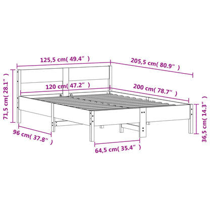 Sängram utan madrass vit 120x200 cm massiv furu