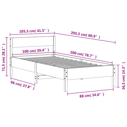 Sängram utan madrass vit 100x200 cm massiv furu