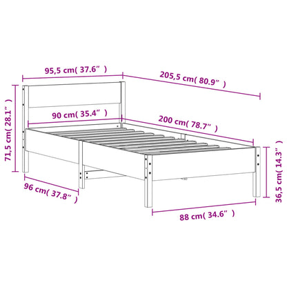 Sängram utan madrass vit 90x200 cm massiv furu