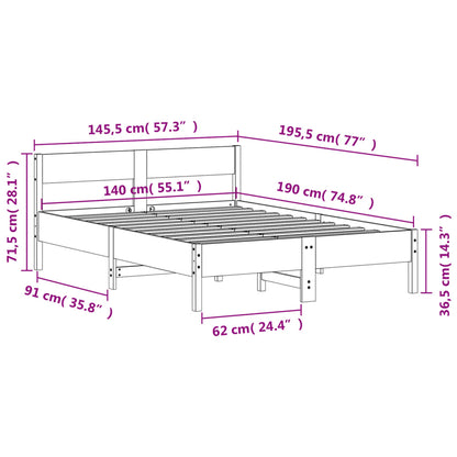 Sängram utan madrass 140x190 cm massiv furu