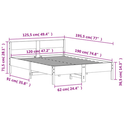 Sängram utan madrass 120x190 cm massiv furu