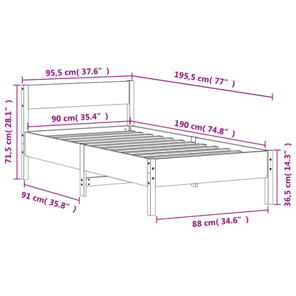 Sängram utan madrass vit 90x190 cm massiv furu