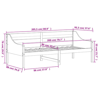 Dagbädd utan madrass vit 90x200 cm massiv furu