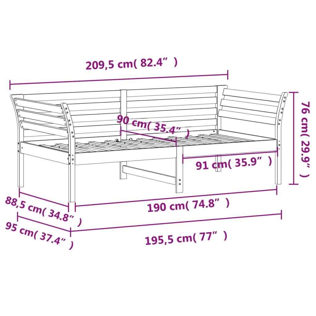 Dagbädd utan madrass vit 90x190 cm massiv furu