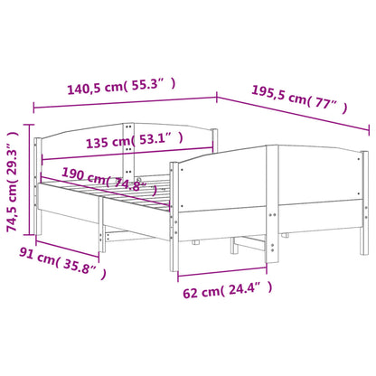 Sängram utan madrass 135x190 cm massiv furu