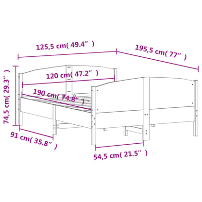 Sängram utan madrass 120x190 cm massiv furu