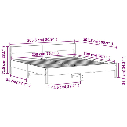 Sängram utan madrass 200x200 cm massiv furu