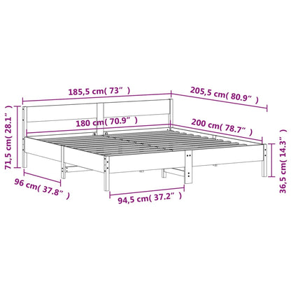 Sängram utan madrass 180x200 cm massiv furu