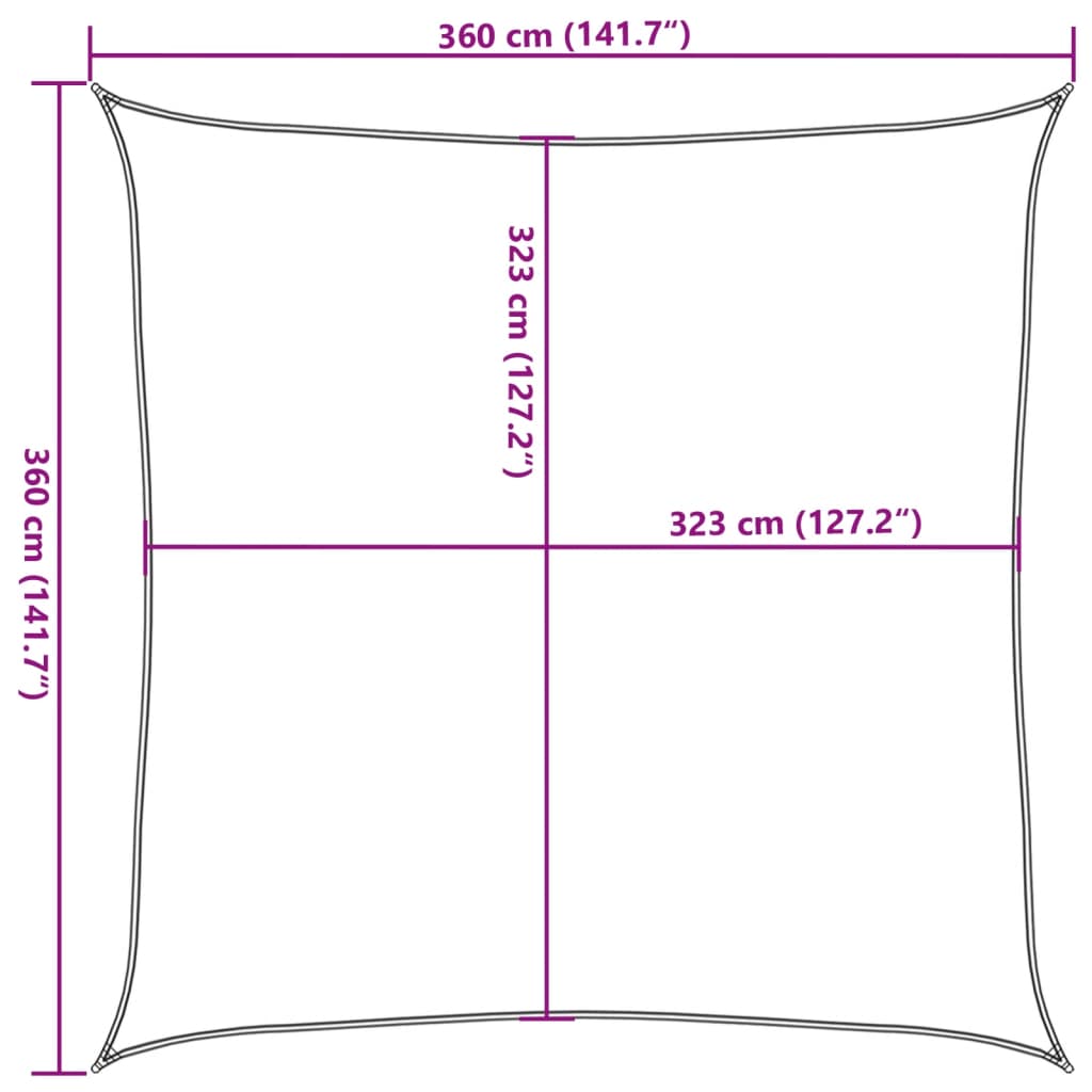 Solsegel ljusgrå 3,6x3,6 m 100% polyesteroxford