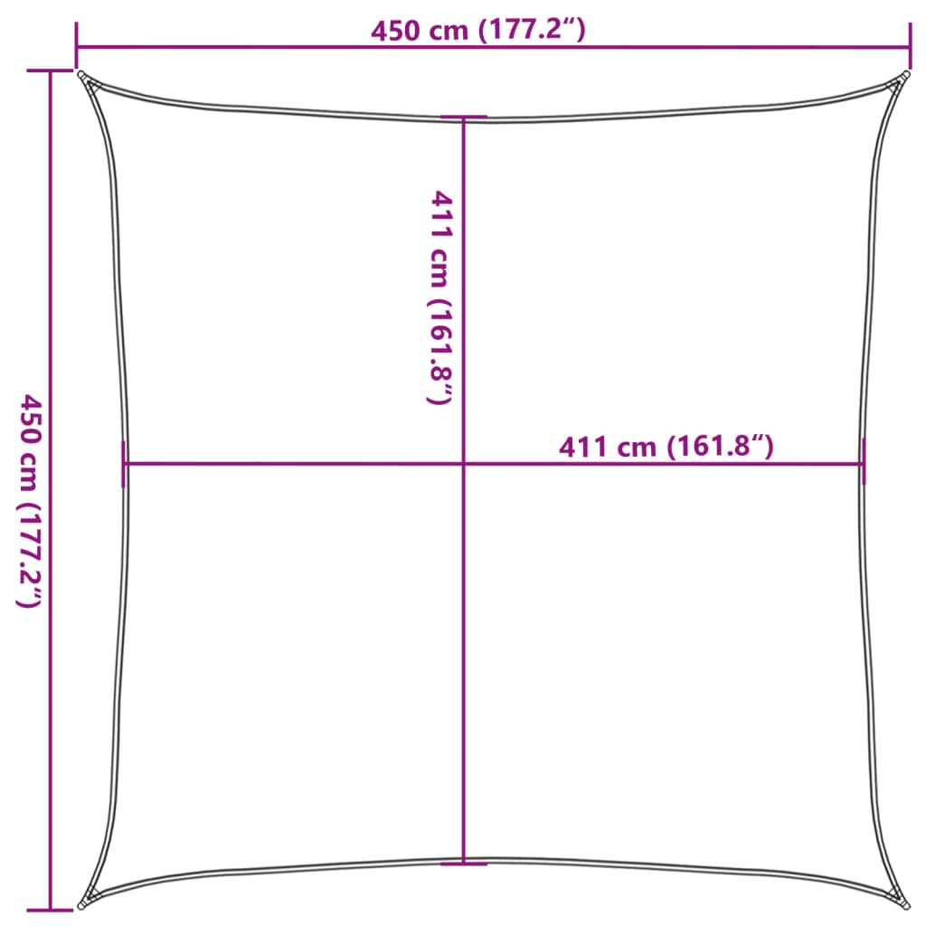 Solsegel ljusgrå 4,5x4,5 m 100% polyesteroxford