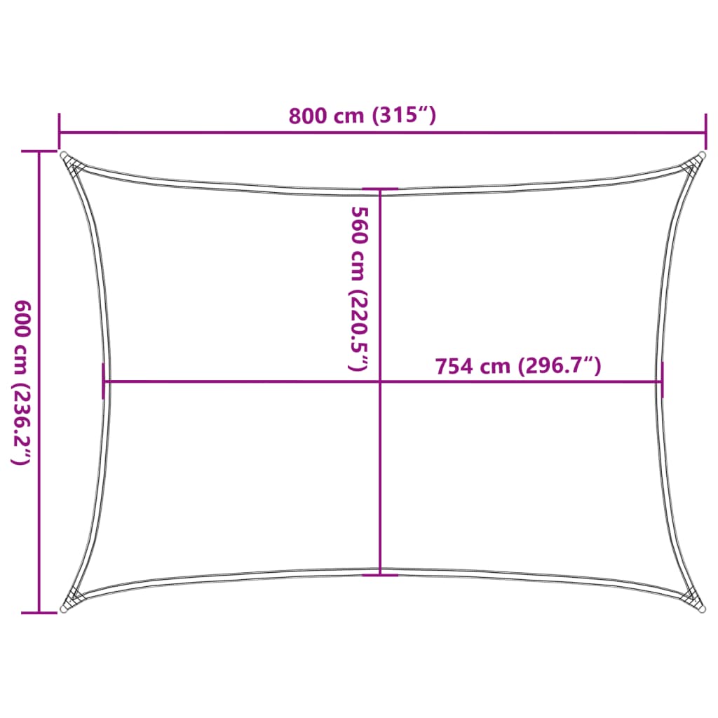 Solsegel ljusgrå 8x6 m 100% polyesteroxford