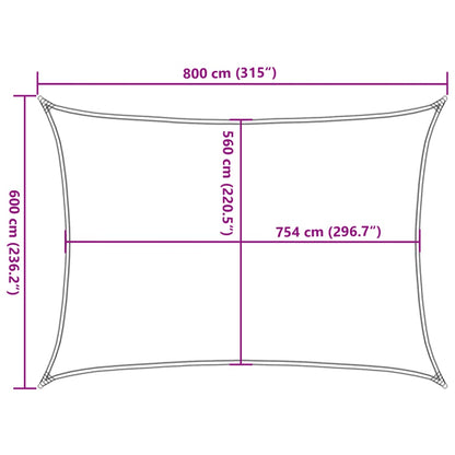 Solsegel ljusgrå 8x6 m 100% polyesteroxford