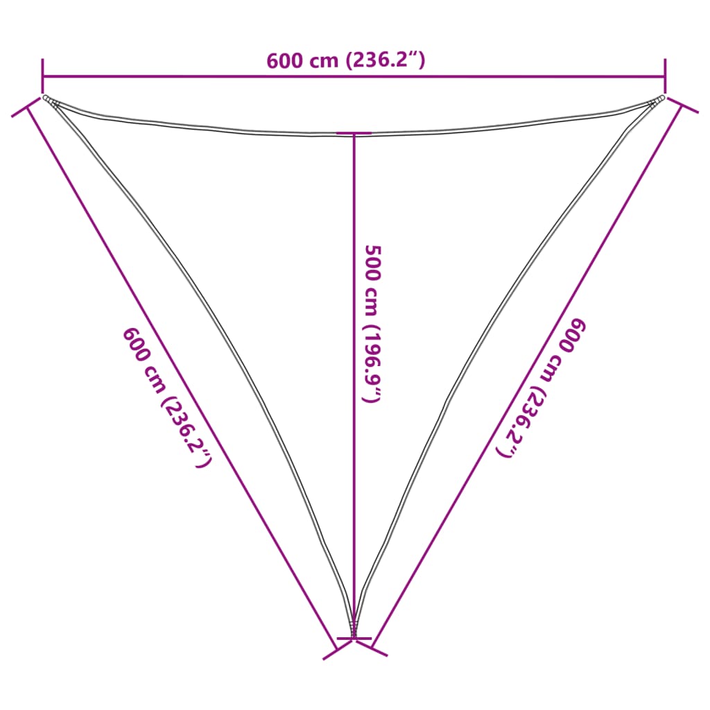 Solsegel ljusgrå 6x6x6 m 100% polyesteroxford