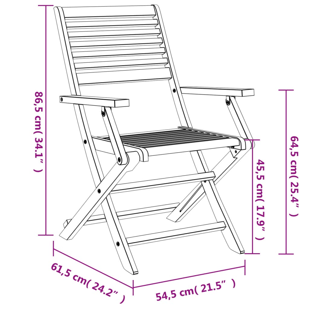 Hopfällbara trädgårdsstolar 2 st 54,5x61,5x86,5cm massiv akacia