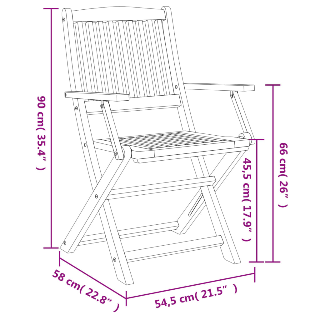 Hopfällbara trädgårdsstolar 2 st 58x54,5x90 cm massiv akacia