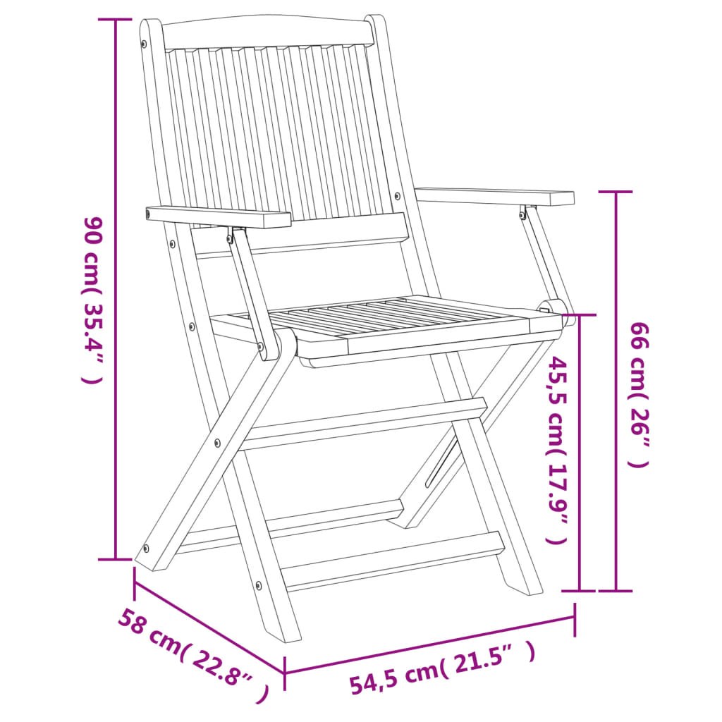 Hopfällbara trädgårdsstolar 4 st 57,5x54,5x90 cm massiv akacia