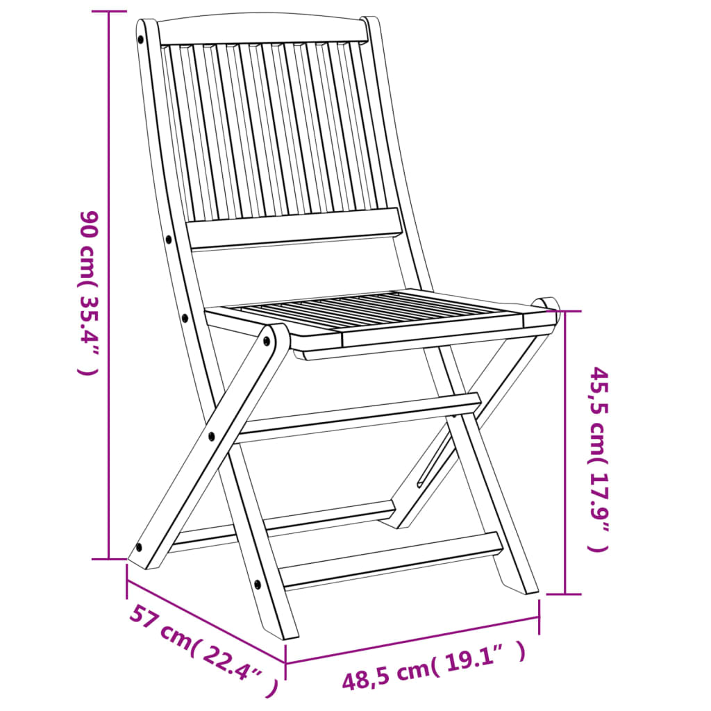 Hopfällbara trädgårdsstolar 2 st 57x48,5x90 cm massiv akacia