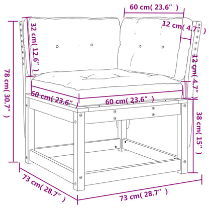 Trädgårdssoffa hörn med dynor 73x73x78 cm massiv furu