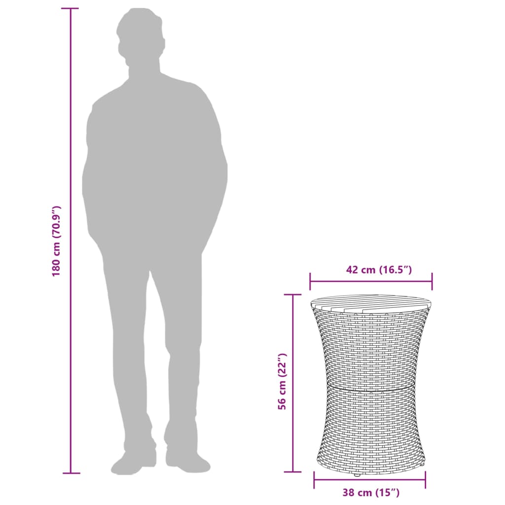 Trädgårdsbord trumma beige konstrotting och massivt trä