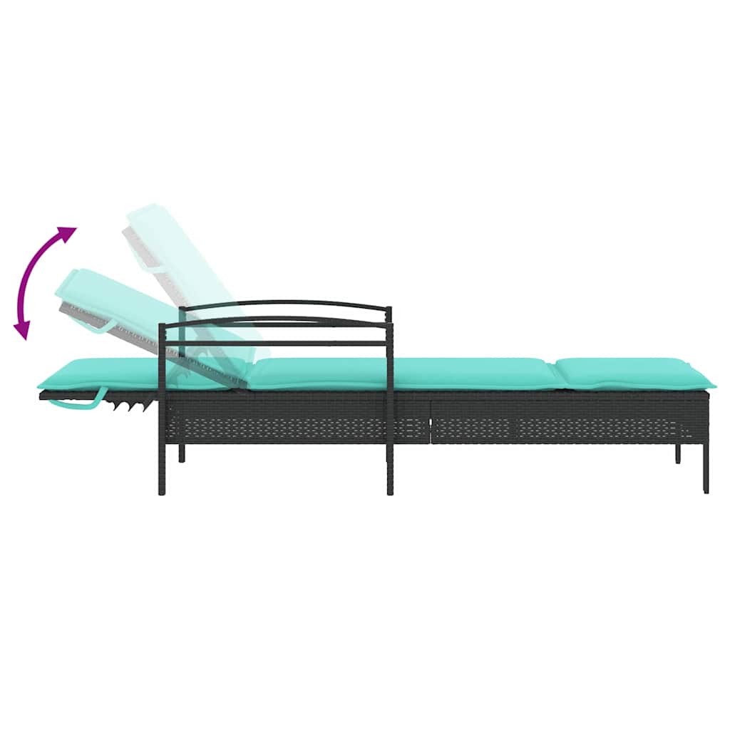 Solsäng med dyna svart 63x200x81 cm polyrotting (endast USA)