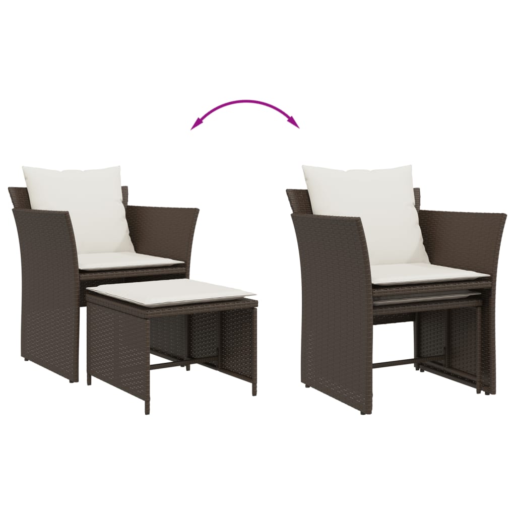 Trädgårdsfåtölj med fotpall brun konstrotting