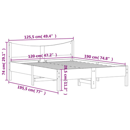 Sängram utan madrass vaxbrun 120x190 cm massiv furu