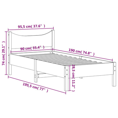 Sängram utan madrass 90x190 cm massiv furu