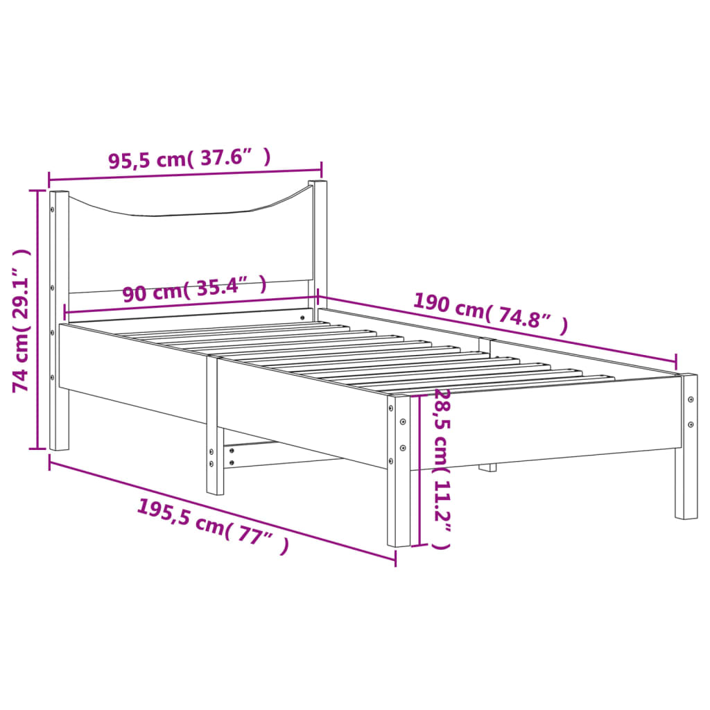 Sängram utan madrass vaxad brun 90x190 cm massiv furu