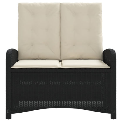 Justerbar trädgårdsbänk med dynor svart konstrotting