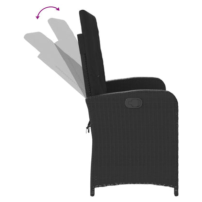 Justerbar trädgårdsbänk med dynor svart konstrotting