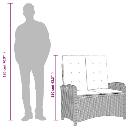 Justerbar trädgårdsbänk med dynor grå konstrotting