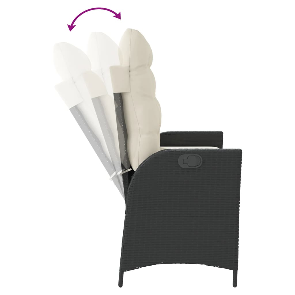 Justerbar trädgårdsbänk med dynor svart konstrotting