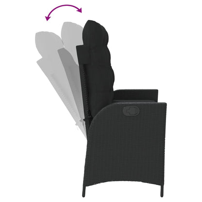 Justerbar trädgårdsbänk med dynor svart konstrotting