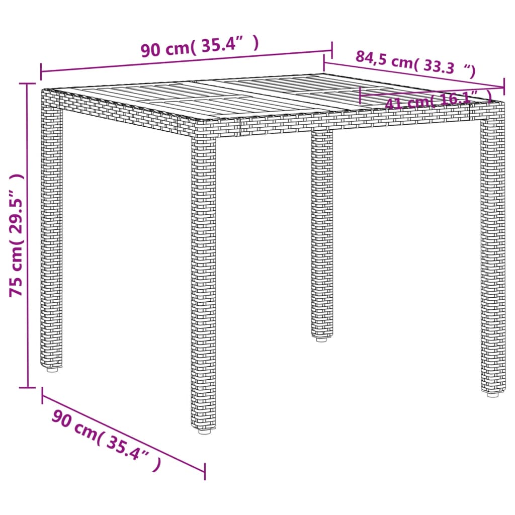 Trädgårdsbord beige 90x90x75 cm konstrotting och akaciaträ