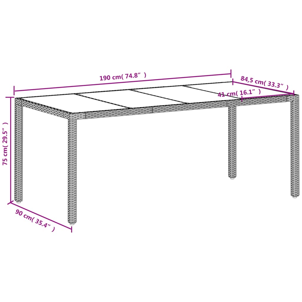 Trädgårdsbord med glasskiva vit 190x90x75 cm konstrotting