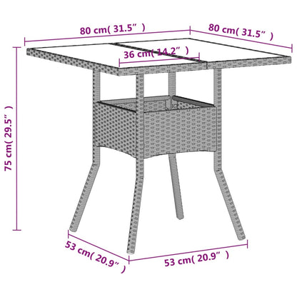 Trädgårdsbord med glasskiva ljusgrå 80x80x75 cm konstrotting