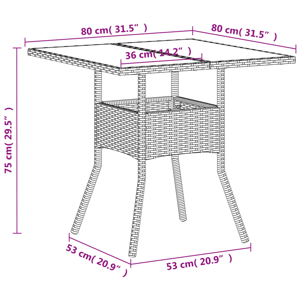 Trädgårdsbord med glasskiva vit 80x80x75 cm konstrotting