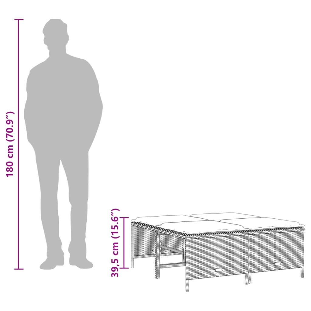 Trädgårdspallar med dynor 4 st beige konstrotting