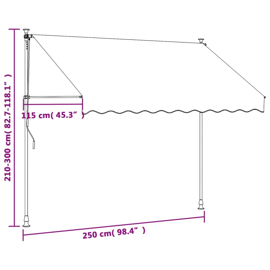 Markis infällbar antracit 250x150 cm tyg och stål