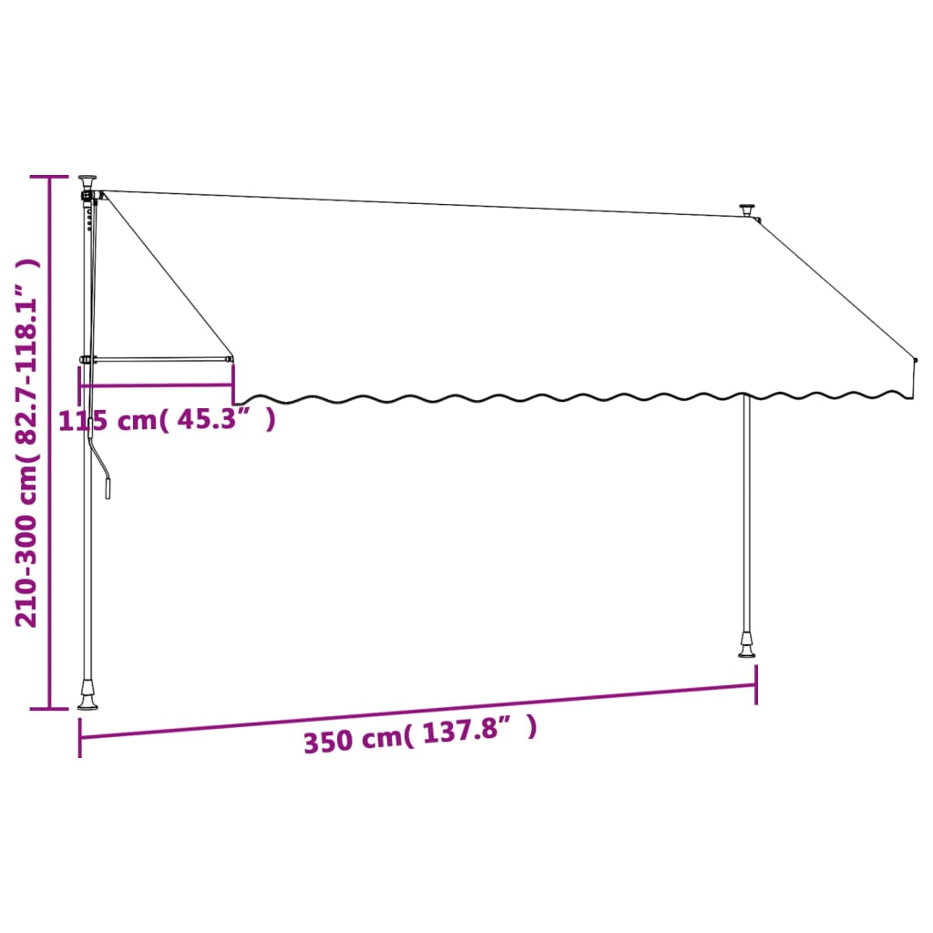 Markis infällbar antracit 350x150 cm tyg och stål