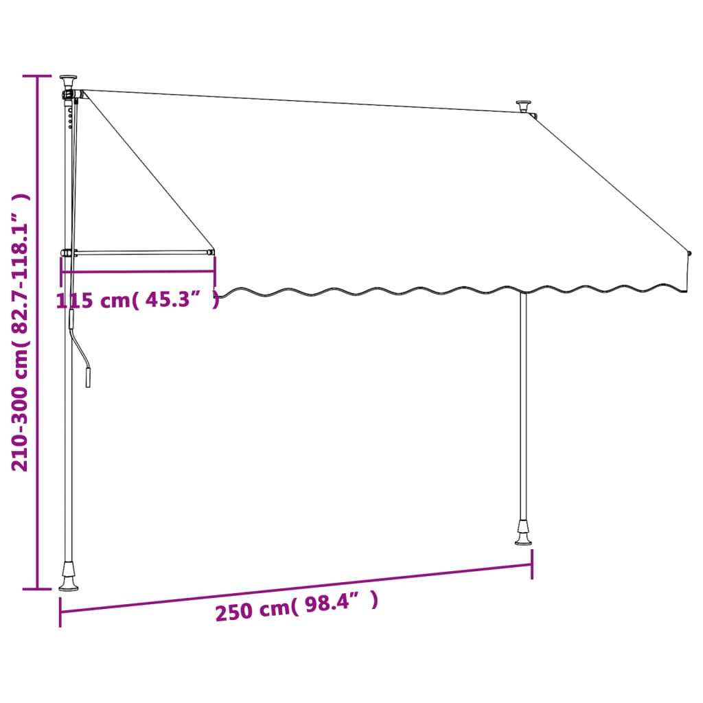 Markis infällbar gräddvit 250x150 cm tyg och stål