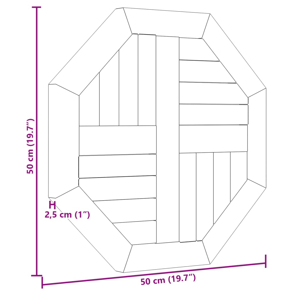 Bordsskiva 50x50x2,5 cm åttakantig massiv teak