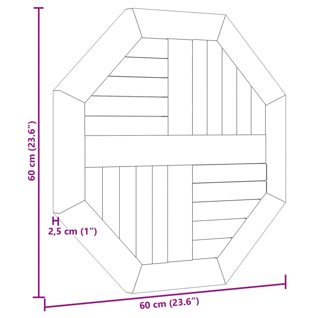 Bordsskiva 60x60x2,5 cm åttakantig massiv teak