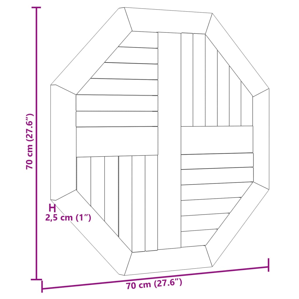 Bordsskiva 70x70x2,5 cm åttakantig massiv teak